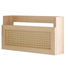 Wall-mounted wooden magazine rack with rattan holder