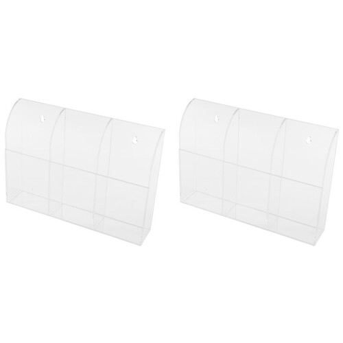 2X Clear Acrylic Remote Control Holder Wall Mount Media Organizer Storage Box (Three Compartments)