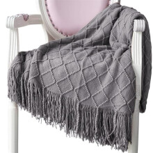 Knitted wool blanket gray 150 x 200 cm with tassels