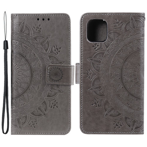 iPhone 13 mandala leather case grey