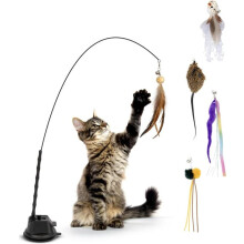 Cat Toy Set Eco-Friendly Fishing Rod with Feathers 7 Pieces