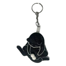 Porte-clés chat jouant à l'œuf, pendentif chat à tirer, mignon et amusant, noir, taille unique, M2w7