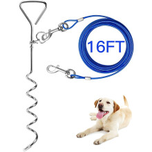 Dog Tie-Out Cable with Anti-Rust Spiral Stake 16 ft