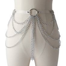 Women's punk waist chain with long tassel, layered belt