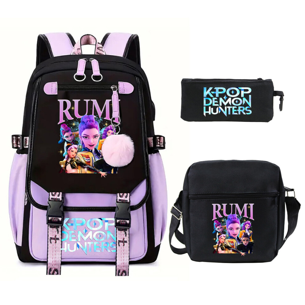 Demon Hunter Girl School Bag Set Purple 3-Piece