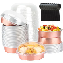 Formas pequenas para bolo de 10 cm com tampas, pacote com 50 unidades, brancas.