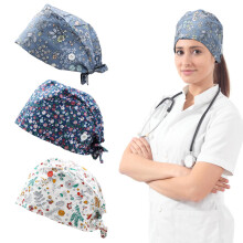Toucas cirúrgicas GORACOA para cabelos compridos, pacote com 3 unidades, estampa floral.