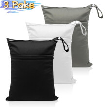 Saco para roupas molhadas com 2 bolsos, pacote com 3 unidades, cinza, preto e branco.