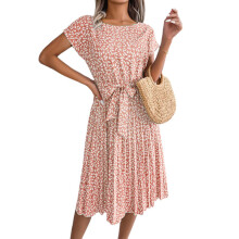 Rochie de damă cu imprimeu floral, în formă de A, cu talie elastică
