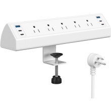 Listwa zasilająca z zaciskiem biurkowym, biała, 5 gniazd, 4 porty USB-C