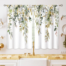 Eucalyptus Green Gold Kitchen Curtains 27.5x39 in