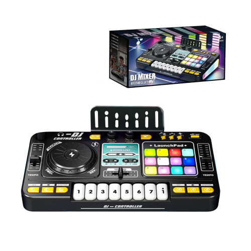 DJ controller with party lights, decks, mixer, audio