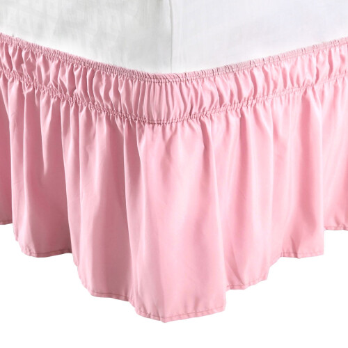 Bettrock aus Polyester, rosa, 38 cm Fallhöhe, Doppelbettgröße