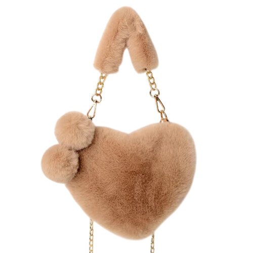 Hjärtformad fluffig pälsväska för kvinnor, liten
