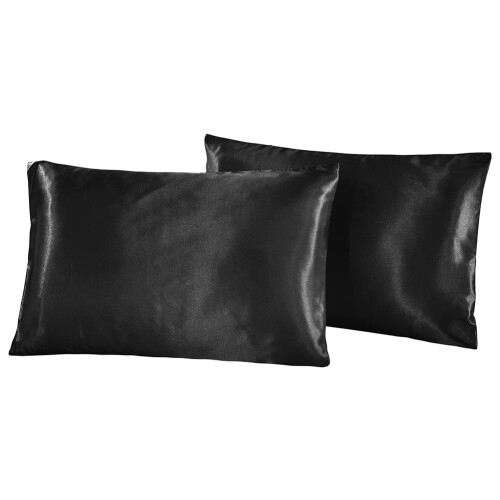 Zwarte satijnen kussensloop met ritssluiting, queensize (51x76 cm)