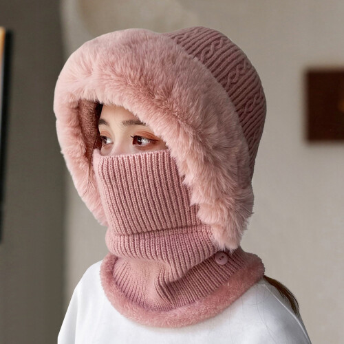 Strickmütze mit Plüschohren und Halswärmer, Grau