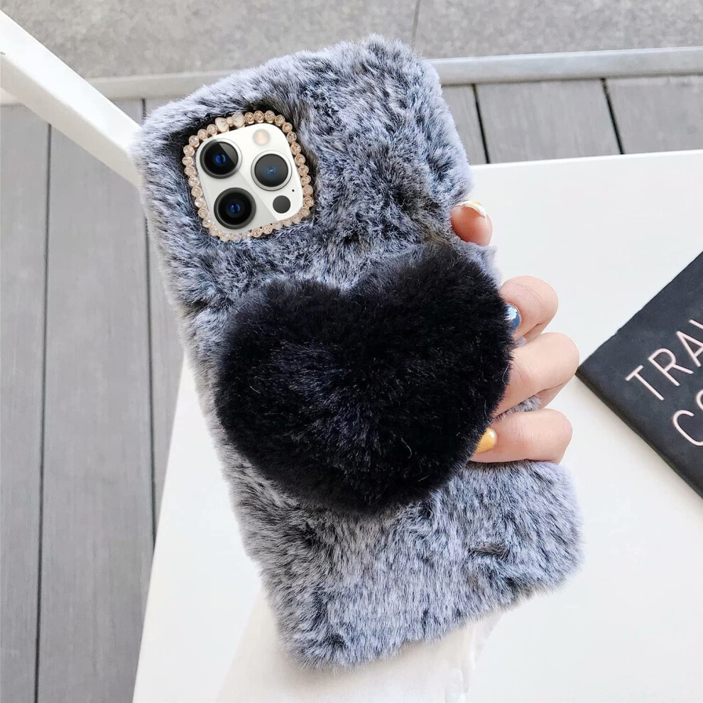 Iphone 13 Pro Max Case 3D Furry Heart Bling Bow 6.7 Inch 959110263891