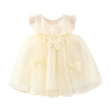Ärmelloses Mesh-Kleid mit Schleife für Kleinkinder, beige, Größe 18M