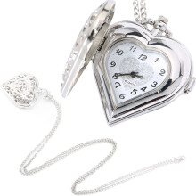 Quartz Heart Pocket Watch Necklace for Women
