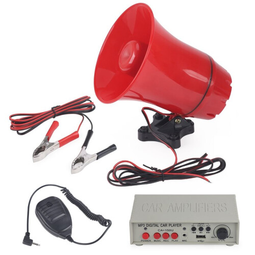 12V 130dB Car Warning Alarm Speaker  Siren Horn with Amplifiers, MIC System and Card Reader MP3 Player