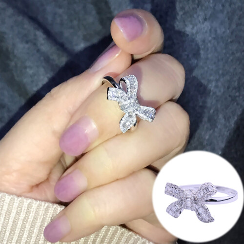 Funkelnder weißer Edelstein-Verlobungsring aus Silber, Größe 5