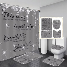 Ensemble rideau de douche noir familial avec tapis et accessoires