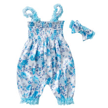 Macacão de verão para bebê menina com estampa floral e laço de renda, tamanhos 0-24 meses.