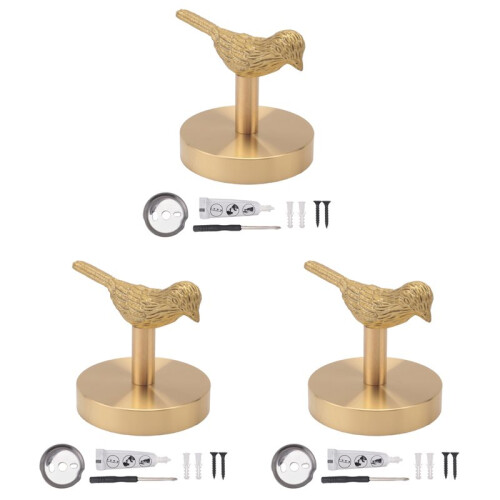 3X Brass Gold Animal Hook Solid Brass Coat Hook Door Back Hook Bathroom Kitchen Hooks Towel Rack(Bird)