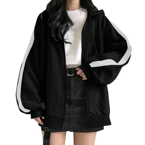 Sweat à capuche zippé oversize uni pour femme