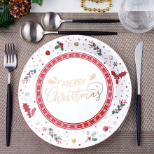 Décorations de Noël : Assiettes en papier jetables « Joyeux Noël » estampillées or, 18 et 23 cm, motif flocon de neige, idéales pour une fête
