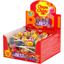 CHUPA CHUPS - The Best Of Chupa Chups Lollipop Box - 4 Classic Flavours - 50 Lollies Display Box