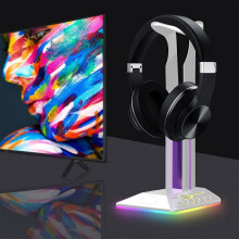 RGB Gaming Headphone Stand with 2 USB Ports and Adjustable