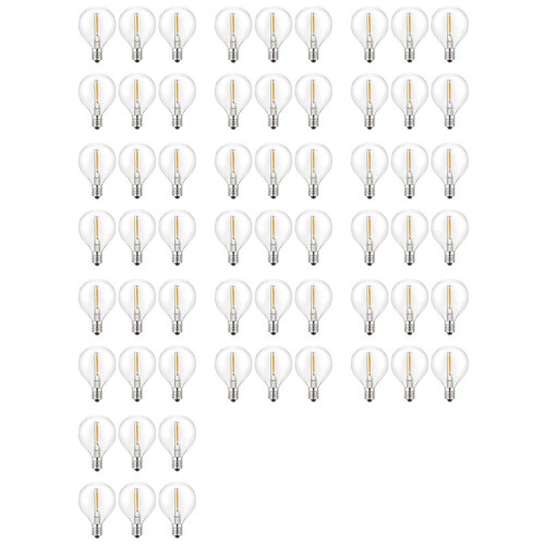60Pcs G40 Led Replacement Light Bulbs, E12 Screw Base Shatterproof LED Globe Bulbs for Solar String Lights Warm White