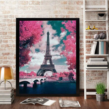 Pink Paris 5D Diamant-Malset mit runden Perlen, Eiffelturm-Leinwand (30,5 x 40,6 cm), DIY-Bastelset für Wanddekoration, kompatibel mit
