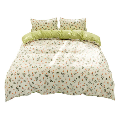 Green Floral Comforter Set Microfiber Queen 4-Pc 1