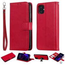 Ag luí le iPhone11 - Cás Sparán/Cás Maighnéadach2in1 - Dearg Dearg Dearg