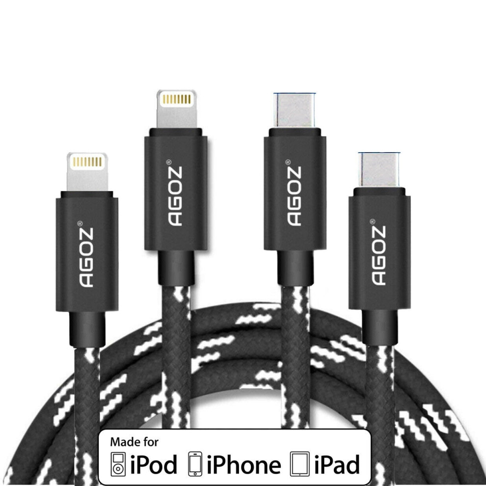 Agoz Mfi Certified Lightning To Usb-C Cable 6Ft 2-Pack 940684190225