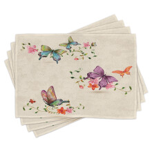 Vintage placemats set met vleugelmotmotief, 8 stuks, veelkleurig