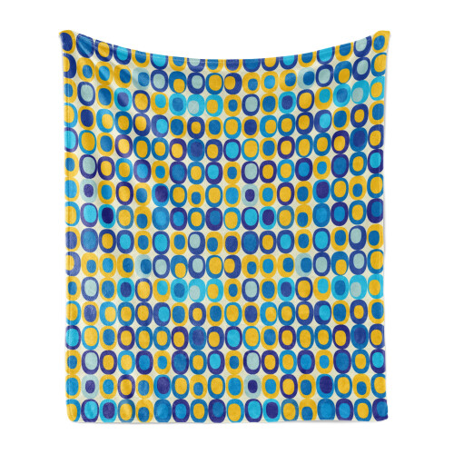 Flannel fleece throw blanket yellow blue grid pattern