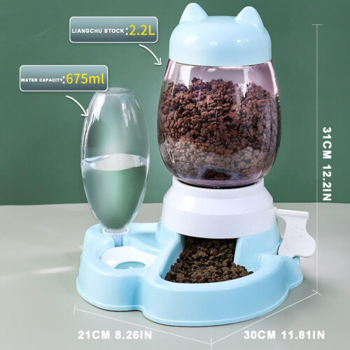 Conjunto de comedouro e bebedouro automático, compatível com tigelas de ração, fácil de limpar, alimentação automática para cães e gatos de 2