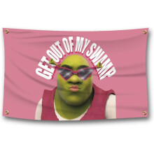 Tapisserie humoristique Shrek - Drapeau rose « Sortez de mon marais », 90 x 150 cm, idéale pour la décoration de chambres d'étudiants et de