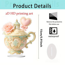 Taza de té acrílica con adorno floral y soporte para tetera (1 unidad)