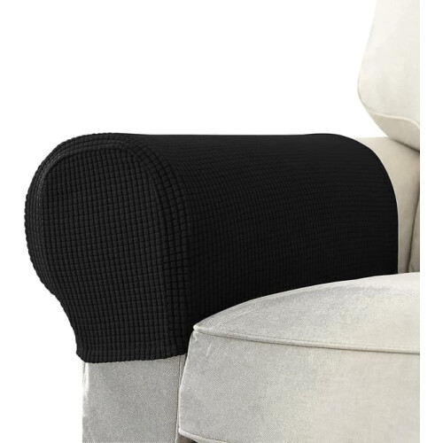 Armchair Armrest Covers Black Stretch Fit 2-Pack