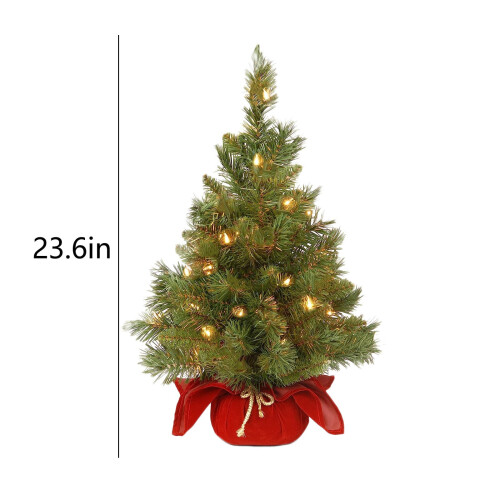 Weloille 24-inch pre-lit flocked mini Christmas tree with 2