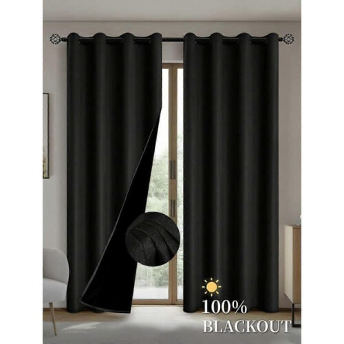 Blackout Curtains Black Insulated Lining 100x200cm