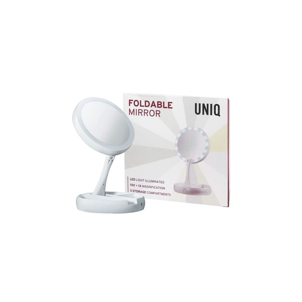 Foldable LED makeup mirror with 10x magnification