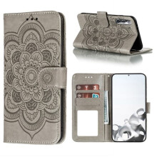 Samsung Galaxy S21 mandala leather case grey