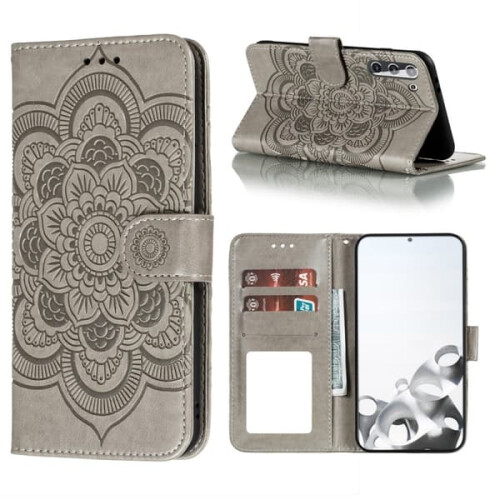 Samsung Galaxy S21 mandala leather case grey