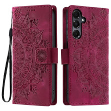 Samsung Galaxy A26 wallet case red mandala flower pattern