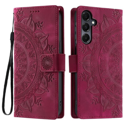 Samsung Galaxy A26 wallet case red mandala flower pattern